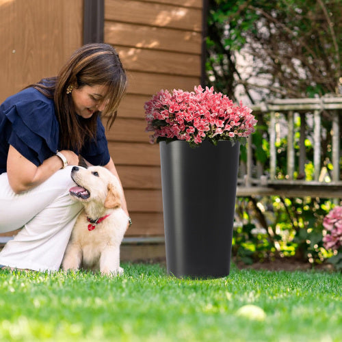 13.5 in. Large Granite Gray(Enhanced Core) Concrete Round Planter / Pot with Drainage Holes (2-Pack)