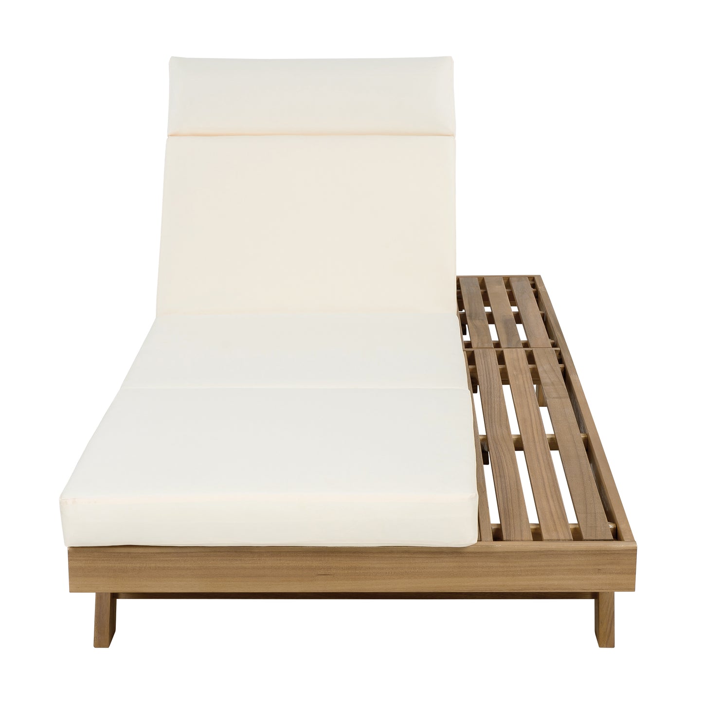 Lounge Chaise Set With Headrest, Space Available On One Side, Acacia Wood In light brown With Water-Resistant Lounge Cushions (Beige & 3-Fold & 4 Inch) – Matching Dark Grey/Cream Version Available