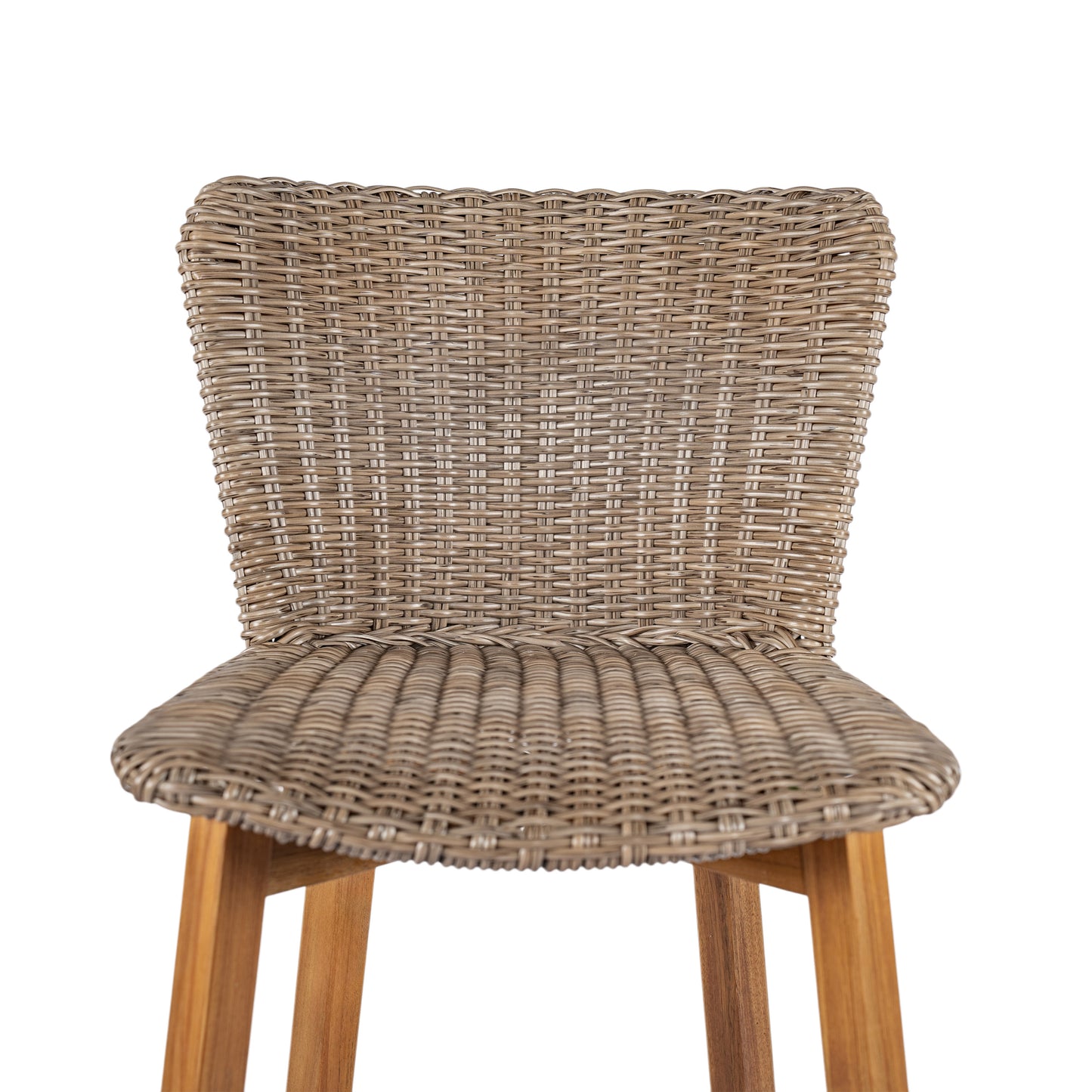 Lymington Outdoor Bar Stool, Teak Finished Wood with Light Brown Wicker, Set of 2