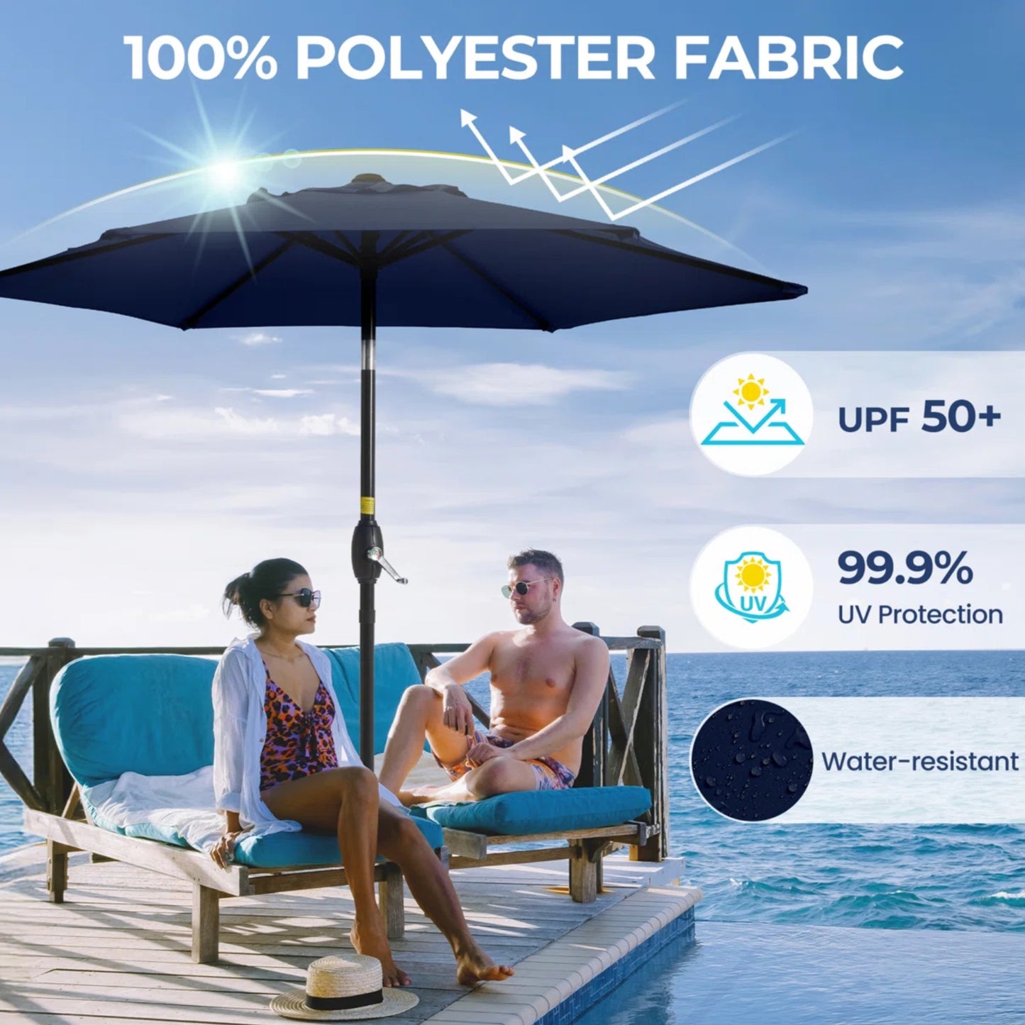 7.5 Feet Navy Blue Market Umbrella with Crank Lift & Tilt. UV-Resistant Canopy for Pool, Backyard & Patio (Without base)
