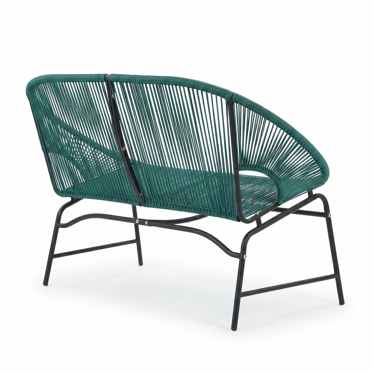 CONDESSA OUTDOOR PATIO WICKER LOVE SEAT, GREEN PE RATTAN & IRON FRAME, SET OF 1