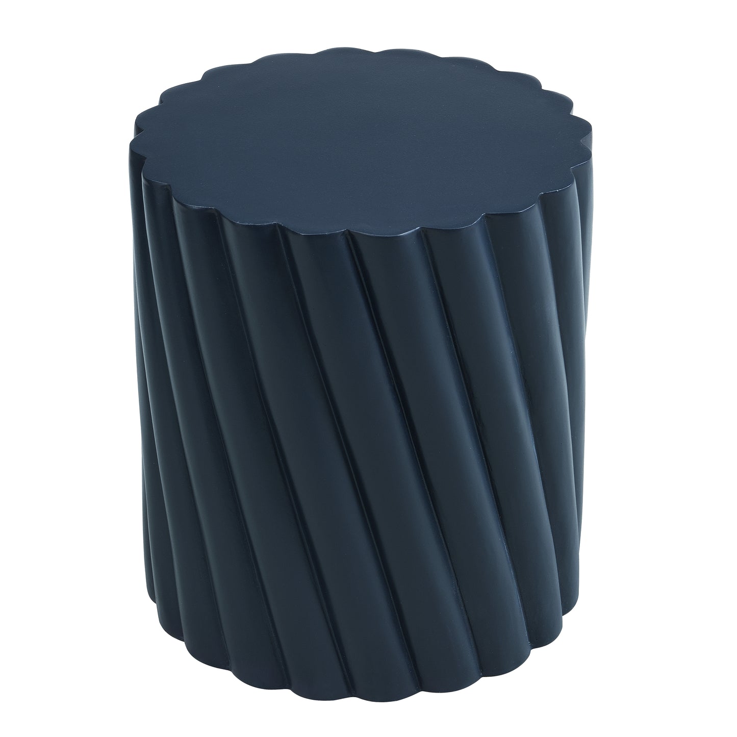Modern Navy Blue Outdoor Table with Fluted Design - 16.02" Diameter, 18.31" H, MGO Material, 250 lbs Capacity, Assembly-Free Accent Table or Seat for Patio, Garden, or Balcony