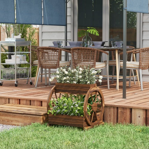 Outsunny 2-Tier Raised Garden Bed, Wooden Wagon Planter Boxes with Drainage Holes, for Vegetables Flowers Herbs