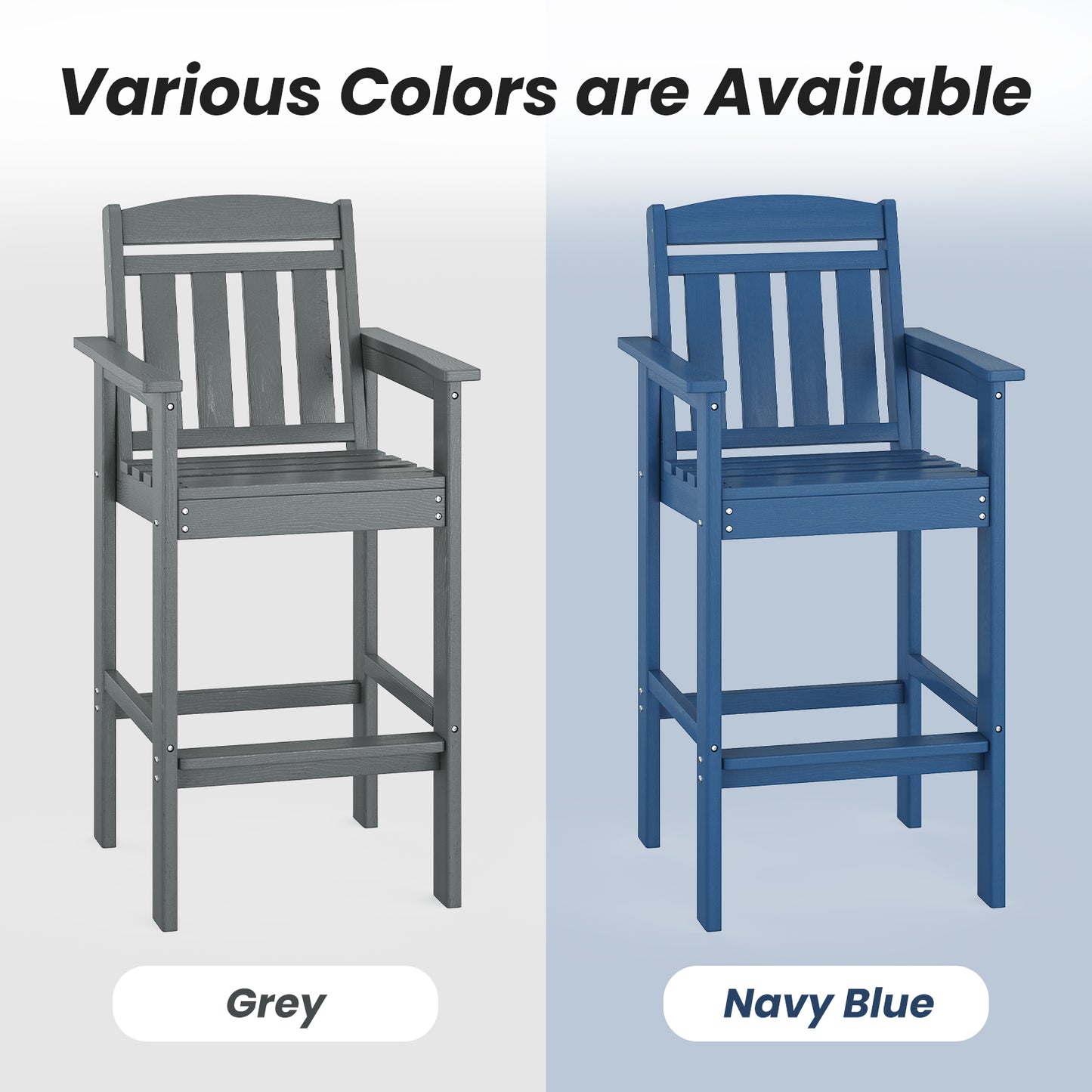 Tall Adirondack Chairs Set of 2, HDPE Adirondack Bar Stools with Connecting Tray, Bar Height Adirondack Chair Patio Barstool, Ideal All Weather Tall Patio Chair for Balcony, Poolside, Backyard