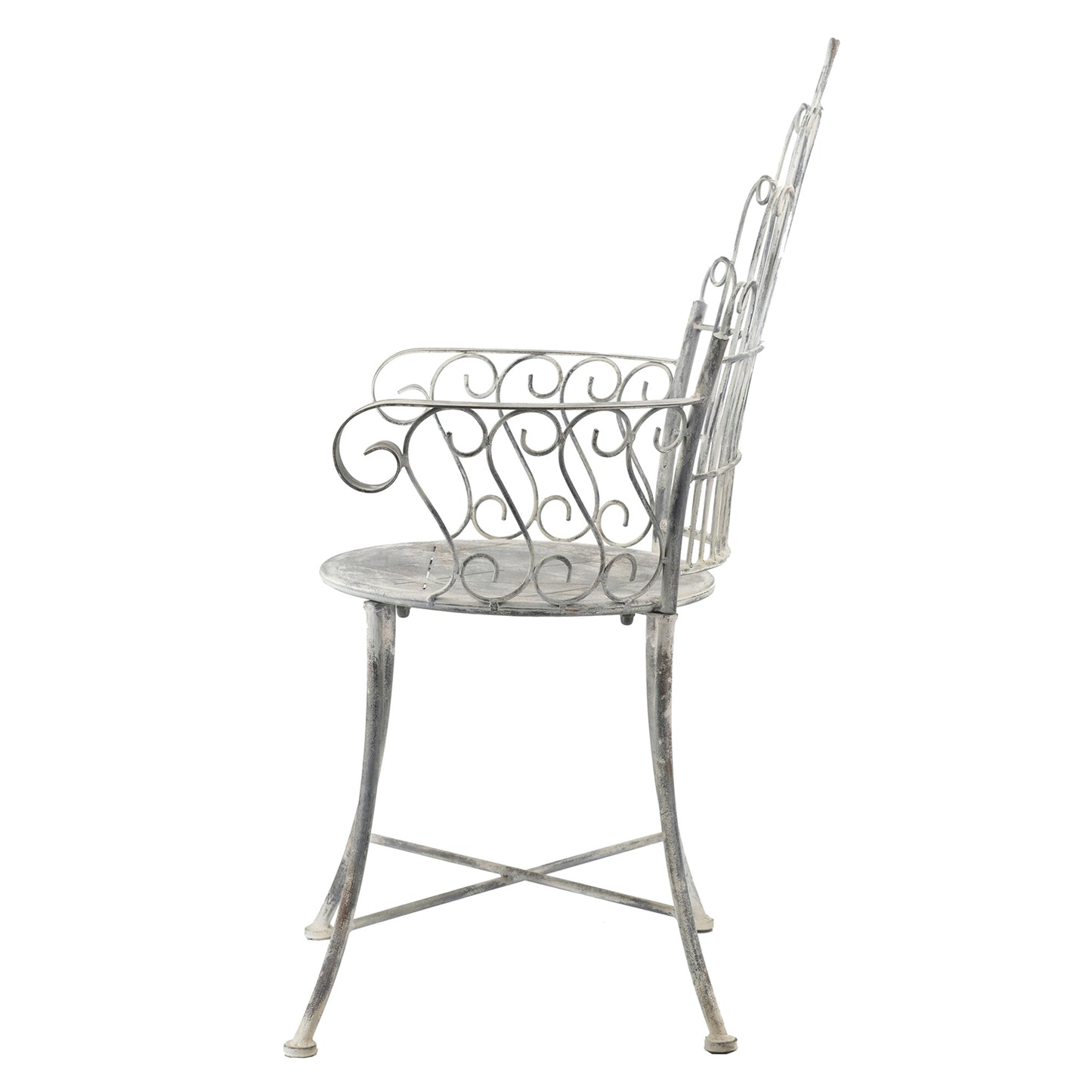 23x22x38" Distressed Silver Finish Iron Accent Chair, French Country Armchair, Outdoor Garden Seating