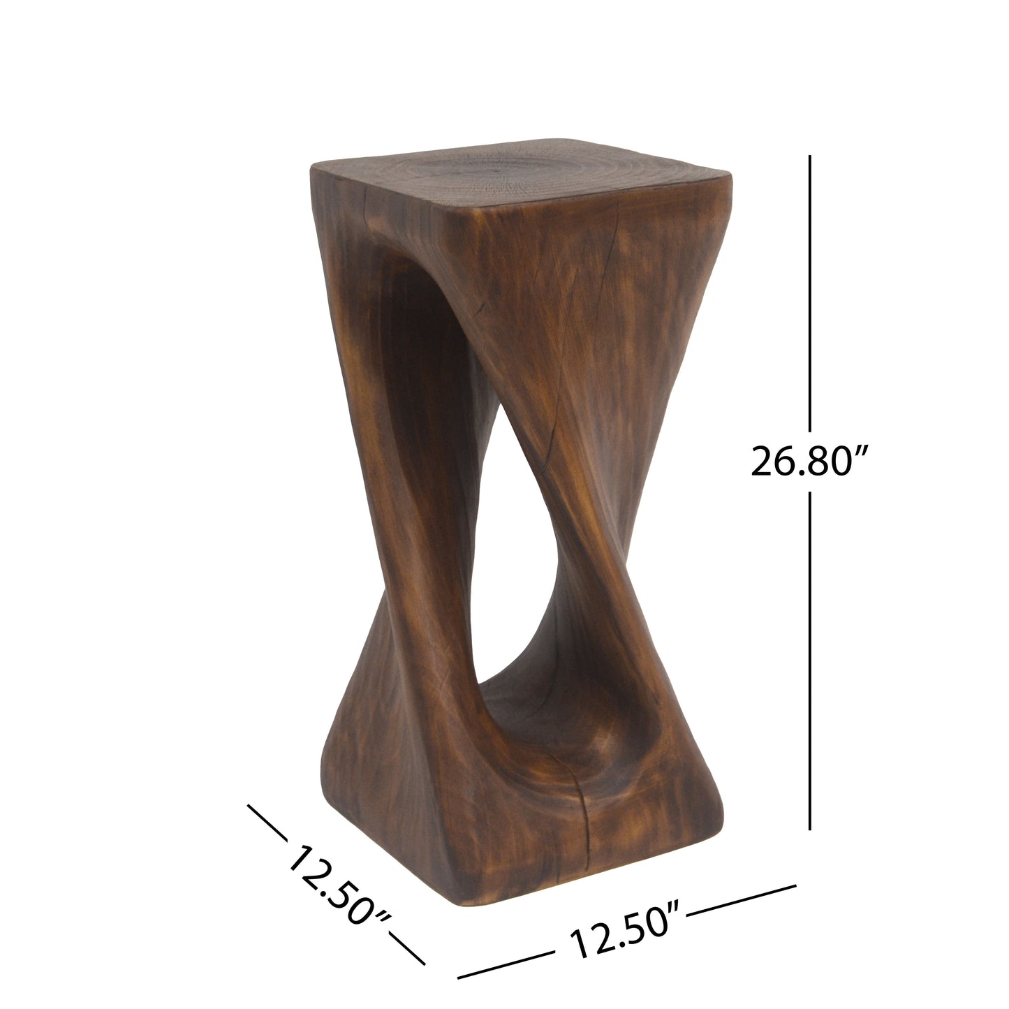 Outdoor Side Table,Twist Shape End Table,Decorative Accent Table,Garden Stool Table for Patio Balcony Beach Pool Side,Lightweight Concrete,Wood Like Texture,Antique brown Color