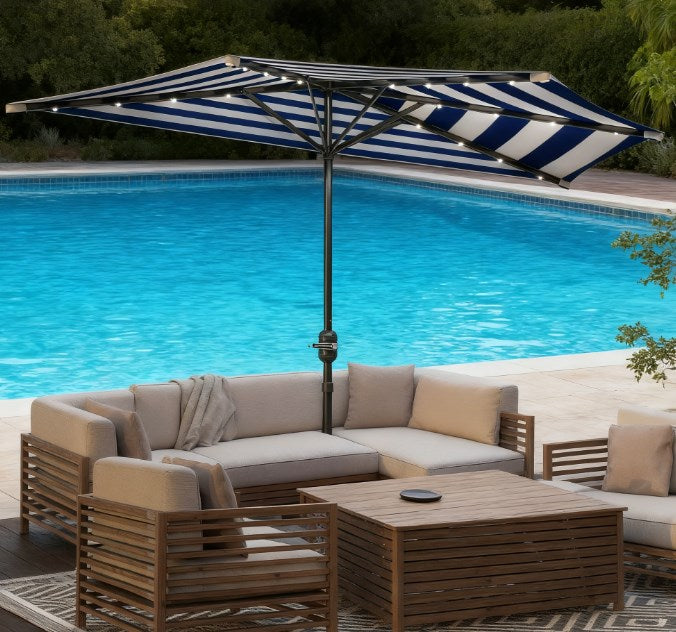 UPF 30+ Small Balcony Umbrella,Half Umbrella Outdoor Patio Umbrella,Vented Half Patio Umbrella with Crank Ribs, Porch Umbrella