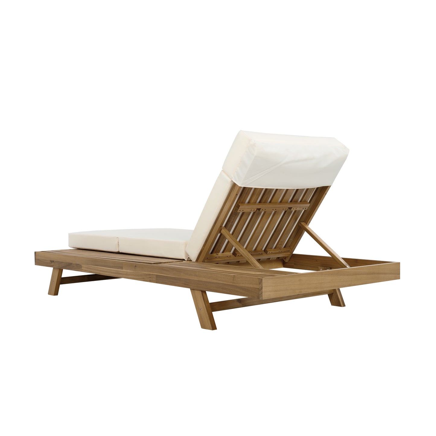 Lounge Chaise Set With Headrest, Space Available On One Side, Acacia Wood In light brown With Water-Resistant Lounge Cushions (Beige & 3-Fold & 4 Inch) – Matching Dark Grey/Cream Version Available