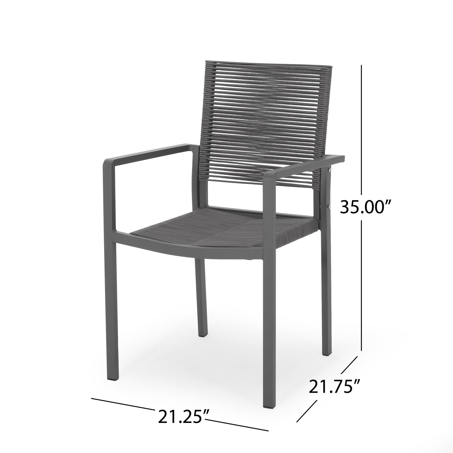 Outdoor Modern Aluminum Dining Chair with Rope Seat (Set of 2), Gray and Dark Gray