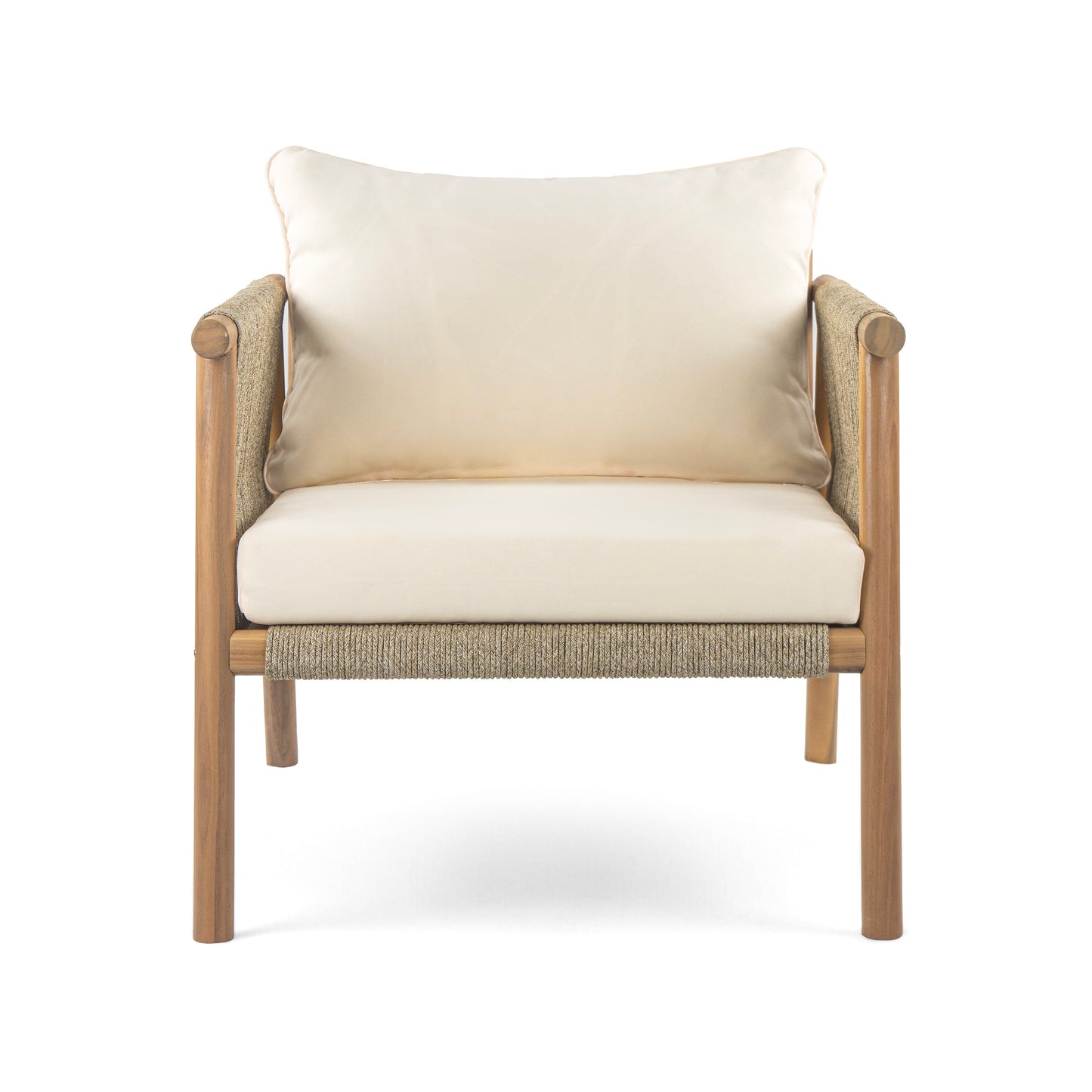 28" Modern Outdoor Woven Lounge Chair with Solid Wood Frame and Comfortable Polyester Cushions, Perfect for Patio, Garden, or Balcony
