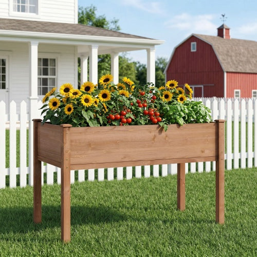 48 in. x 24 in. x 30 in. Outdoor Wood Elevated Planter Box with Legs for Garden, Brown