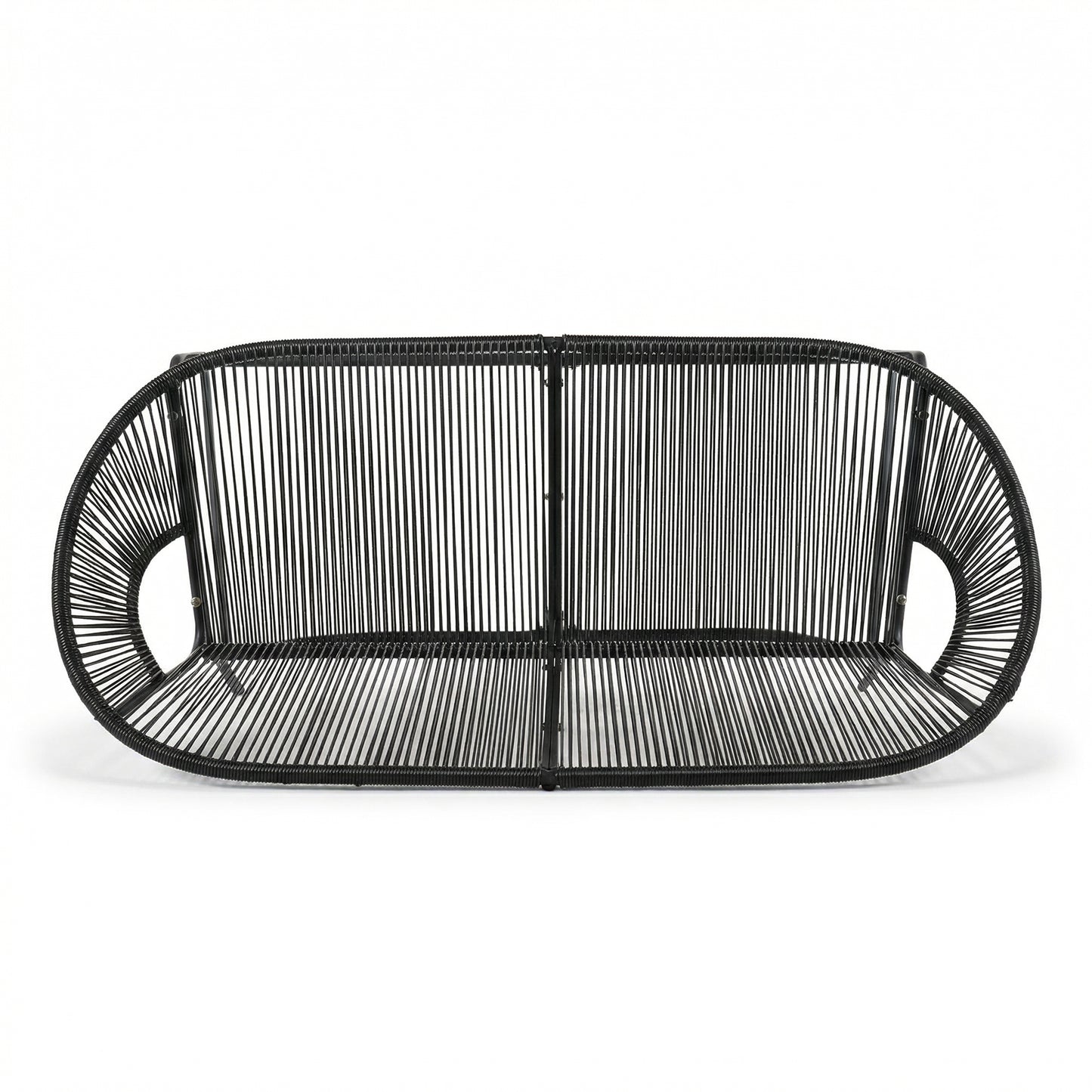 CONDESSA OUTDOOR PATIO WICKER LOVE SEAT, BLACK PE RATTAN & IRON FRAME, SET OF 1