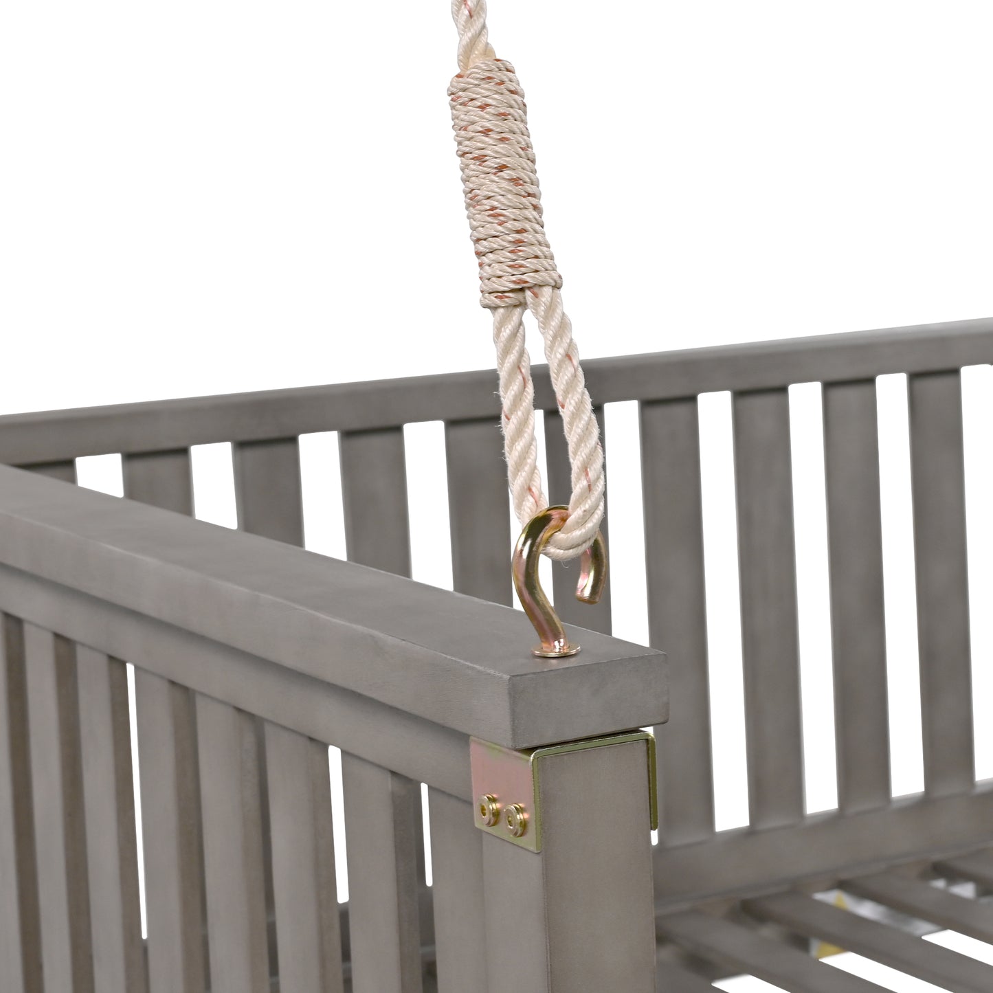 TOPMAX Patio Minimalist Twin Size Garden Swing Bed Wood Porch Swing with Ropes for Backyard, Safe Sloped Design, Gray