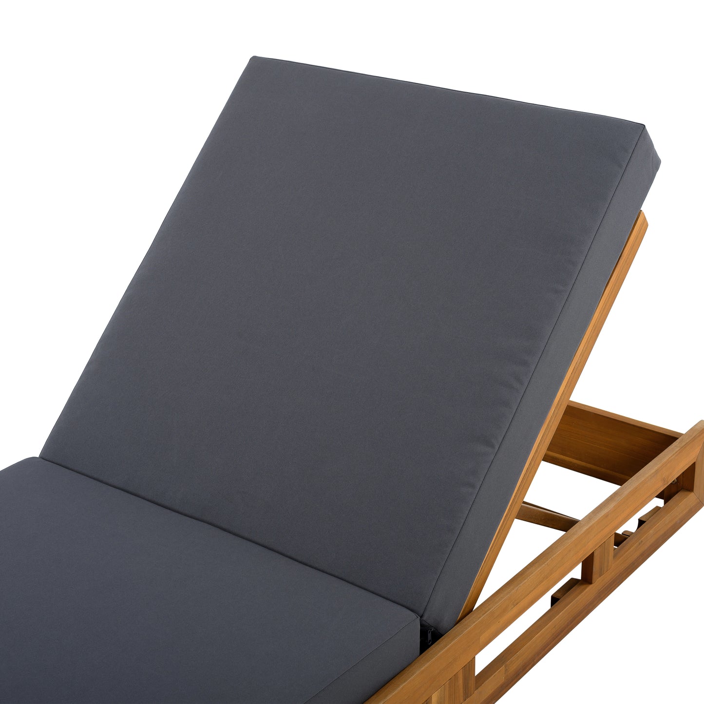 LOUNGE CHAISE SET, ACACIA SOLID WOOD WITH LOUNGE CUSHION (DARK GREY & TRIPLE FOLD) - MATCHING CREAM VERSION AVAILABLE
