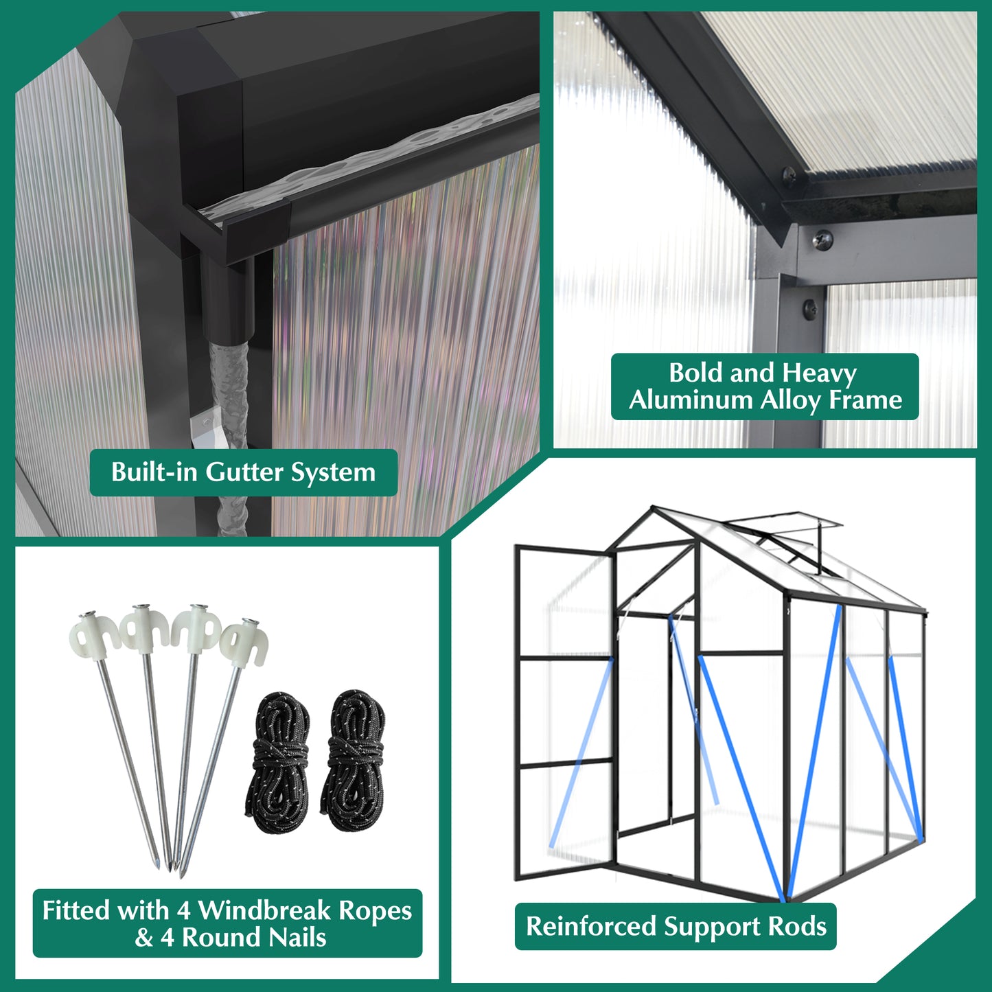 Newly marketed Gain height windproofaluminum greenhouse 6x10 FT Polycarbonate Greenhouse Raised Base and Anchor Aluminum Heavy Duty Walk-in Greenhouses for Outdoor Backyard in All Season
