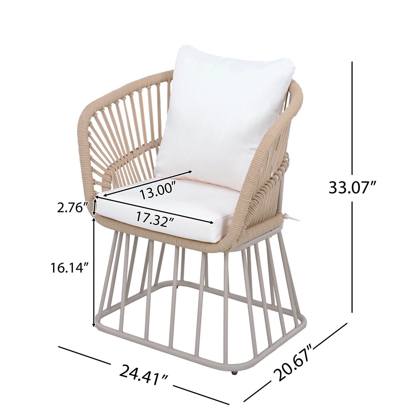 Outdoor Dining Chair MP1 - Teak Finish Wicker & Beige Steel Frame, 300LBS Weight Capacity, Includes Cushion