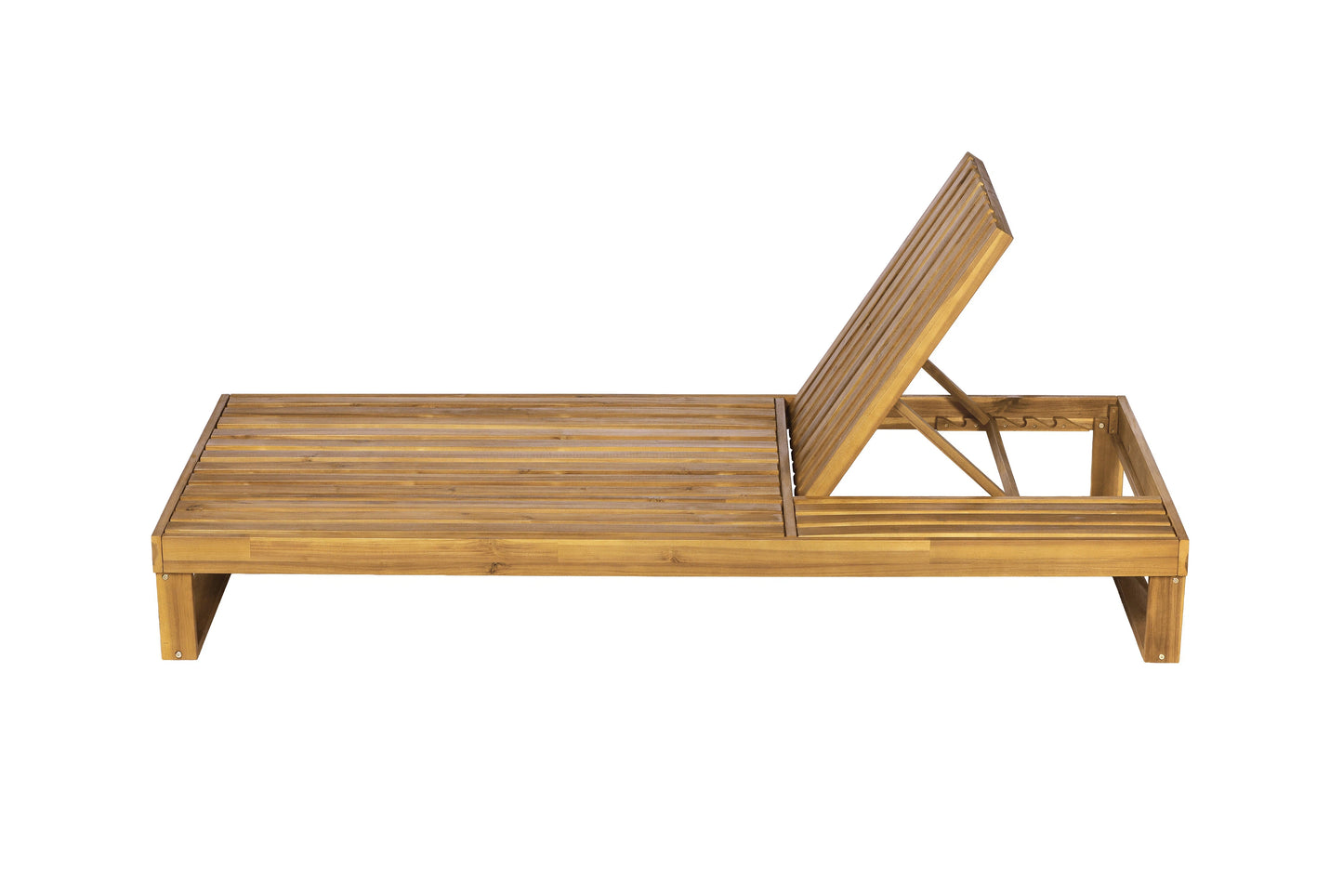 Teak Finish Acacia Wood Chaise Lounge with 4-Inch Dark Grey 3-Fold Water-Resistant Cushion Set, 4-Position Adjustable Outdoor Patio Lounger with Flat Side Surface- Matching cream version available