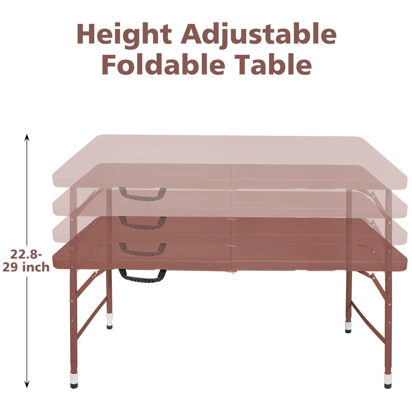 4ft Brown Portable Folding Table Indoor&Outdoor Maximum Weight 135KG Foldable Table for Camping