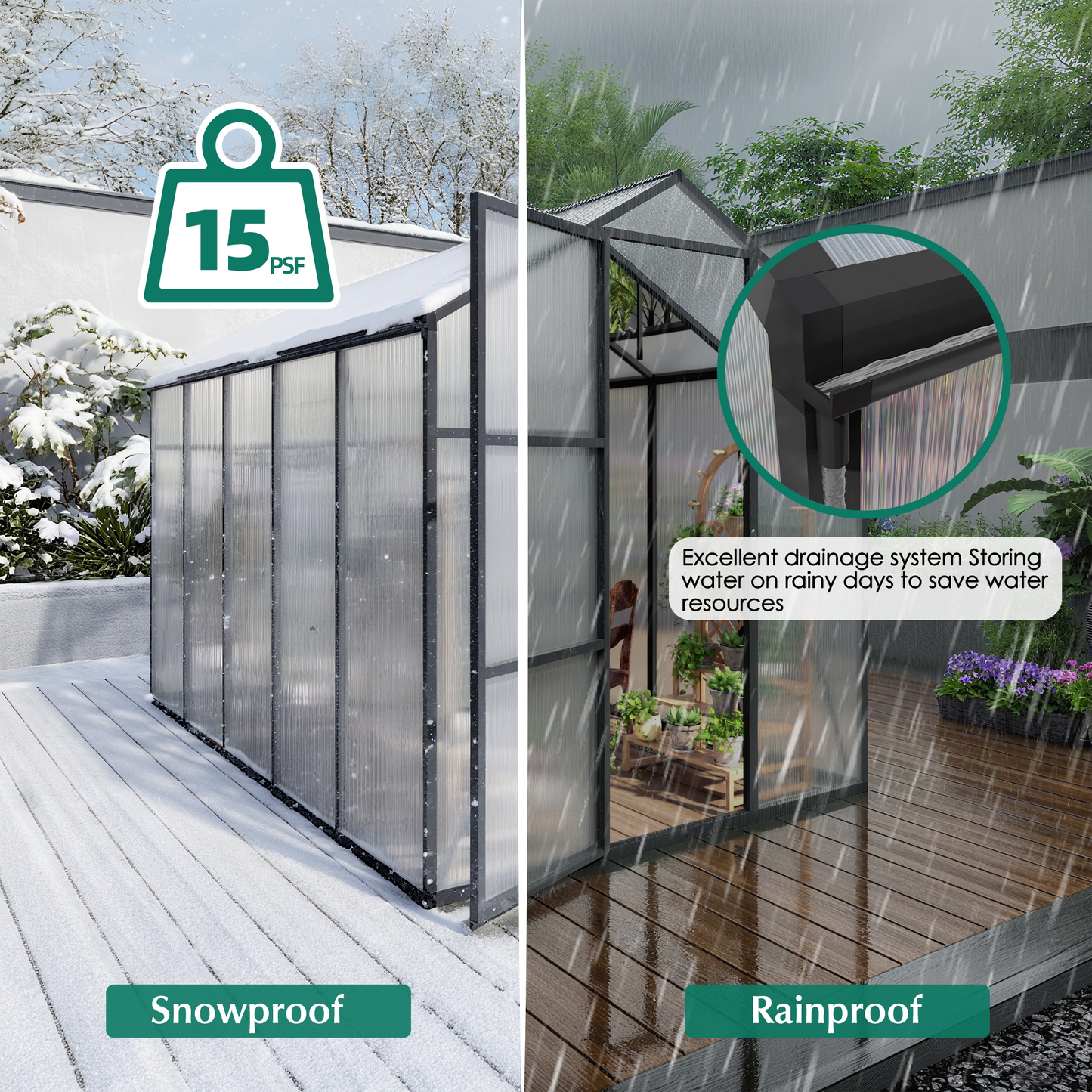 Newly marketed Gain height windproofaluminum greenhouse 6x10 FT Polycarbonate Greenhouse Raised Base and Anchor Aluminum Heavy Duty Walk-in Greenhouses for Outdoor Backyard in All Season