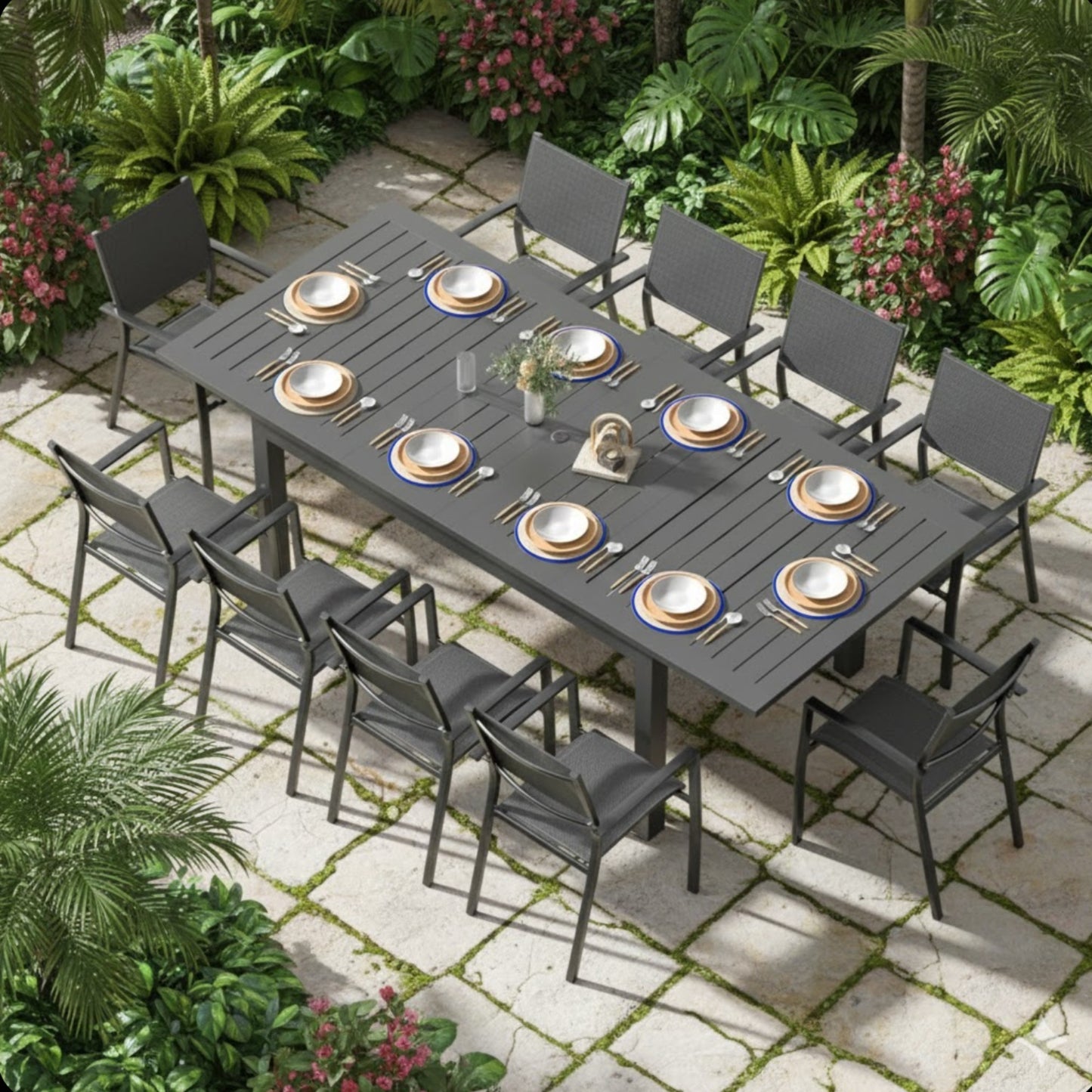 63"-92" Extendable Aluminum Outdoor Dining Table, All-Weather Gray Patio Table