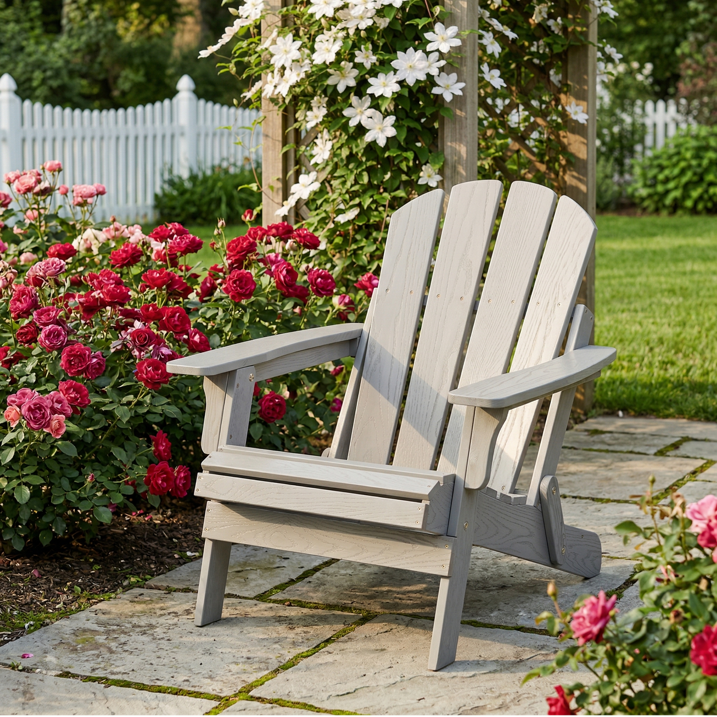 Oversize Embossed Wooden Outdoor Folding Adirondack Chair with Pre-Assembled BackRest & SeatBoard, Wood Patio Chair for Garden Backyard Porch Pool Deck Firepit