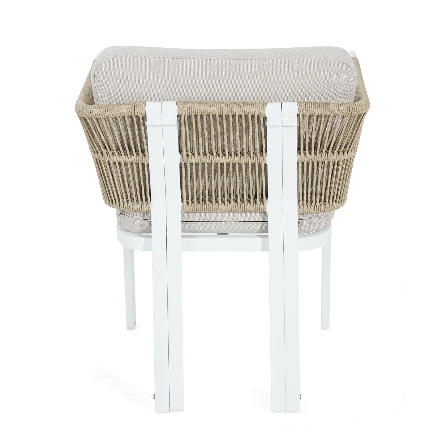 Outdoor Dining Chair Set of 2 ,White Aluminum Frame with Beige Cushion, 300lbs Capacity, All-Weather Patio Seating for Backyard, Deck & Garden