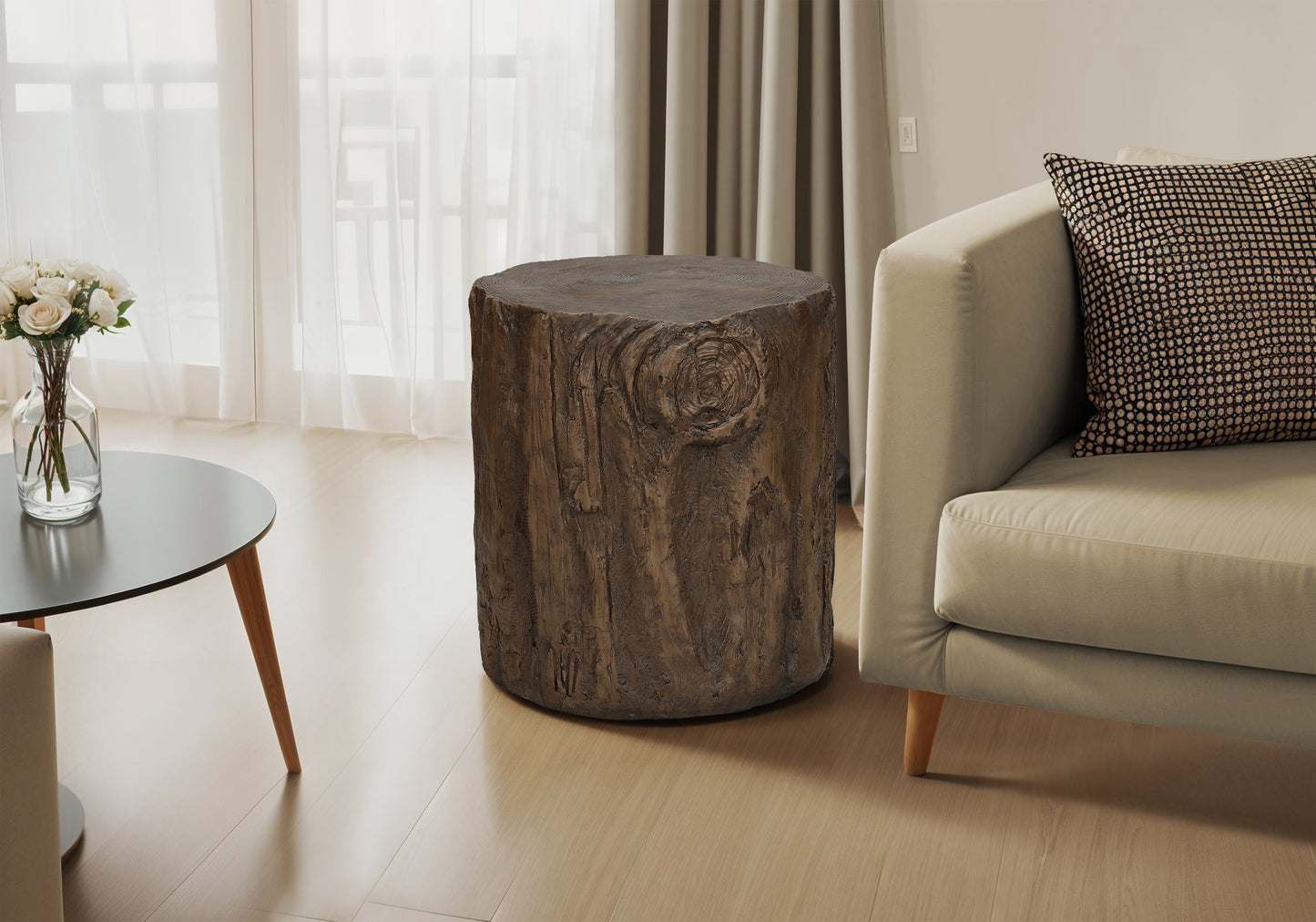 Accent Table, 25"h, Indoor Or Outdoor, Drum, End, Nightstand, Round, Side Table, Living Room, Bedroom, Walnut, Contemporary, Modern