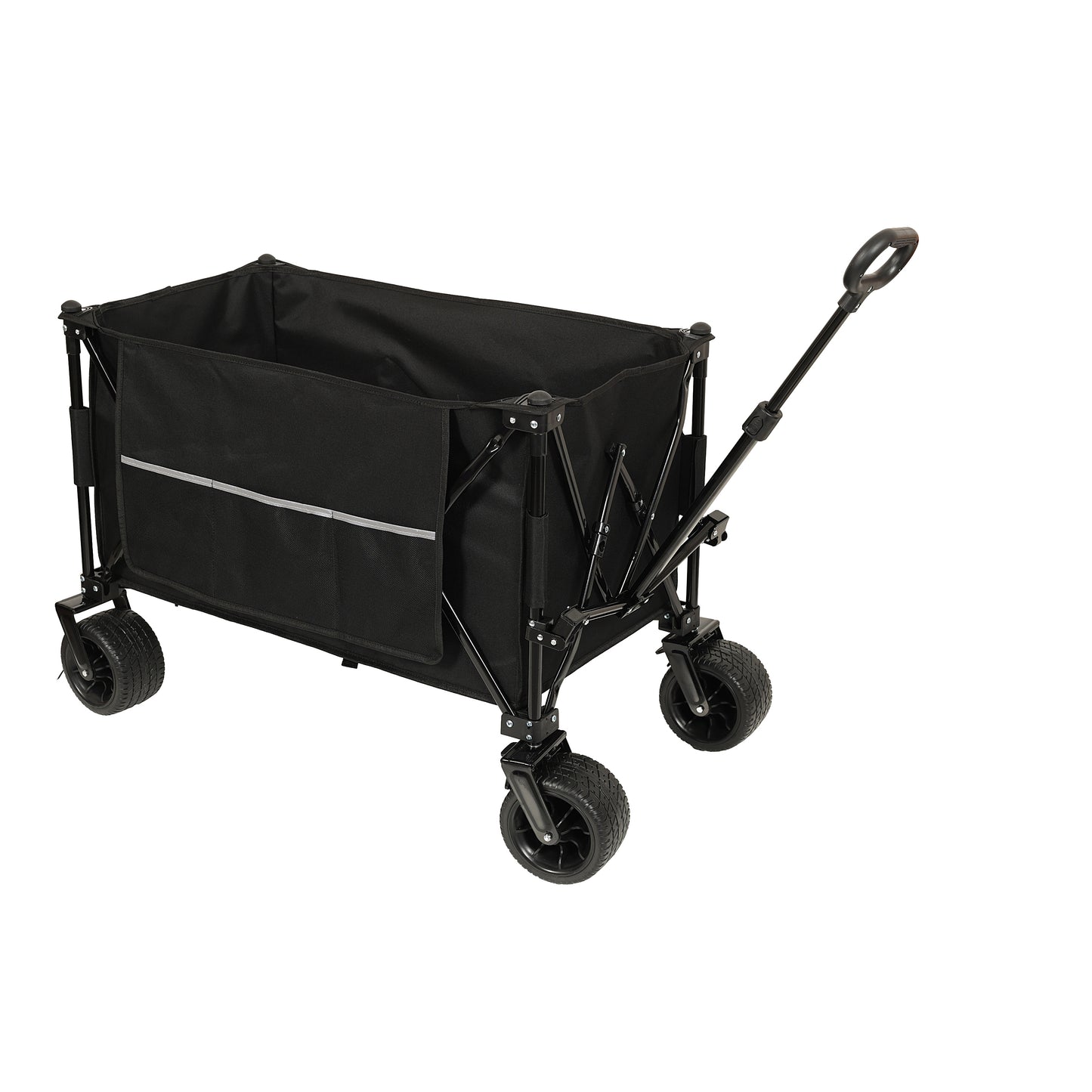 Collapsible Foldable Extended Wagon,480lbs Weight Capacity, Heavy Duty Folding Utility Garden Cart with Big All-Terrain Beach Wheels & Drink Holders,Side Pocket and Brakes, Black