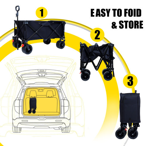 Foldable Wagon with Extended Tailgate, Extra Long Extender Wagon Cart,Beach Wagon Cart Heavy Duty 400LBS with Large All-Terrain Beach Wheels, Black