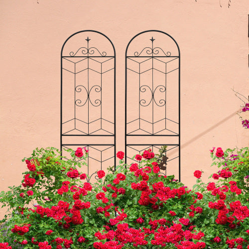 Black 86.7 in. Metal Garden Trellis, Outdoor Flower Support for Climbing Plants, 2-Pack