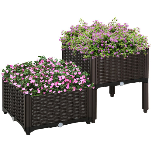 2 Pcs Raised Garden Bed with Legs, Self Watering Planter Box Raised Bed to Grow Flowers, Herbs Vegetables, Gray