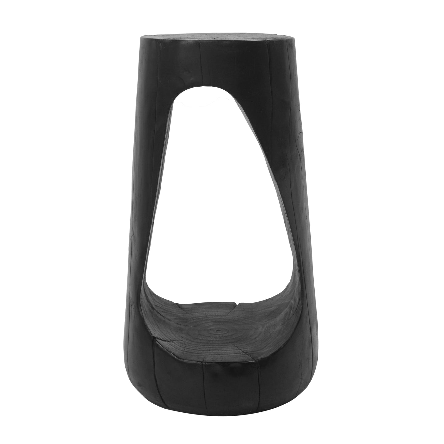 Outdoor Side Table,Hollow Design End Table,Patio Garden Stool Table,Decorative Accent Table for Patio Balcony Beach Pool Side,Lightweight Concrete,Wood Like Texture,Black Color