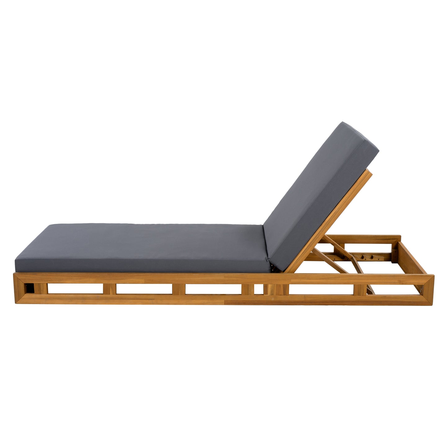 LOUNGE CHAISE SET, ACACIA WOOD WITH WATER-RESISTANT LOUNGE CUSHIONS (Dark Grey/ & 4 INCH THICK) - MATCHING CREAM VERSION AVAILABLE