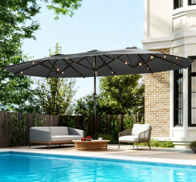 Easy to Use Double-Sided Parasol with Base,Patio Parasol with LED Solar Lights,Parasol Double-Sided Sun Umbrella