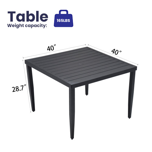 Outdoor Patio Aluminum 40"x40" Square Dining Table with Tapered Feet & Umbrella Hole, Ember Black