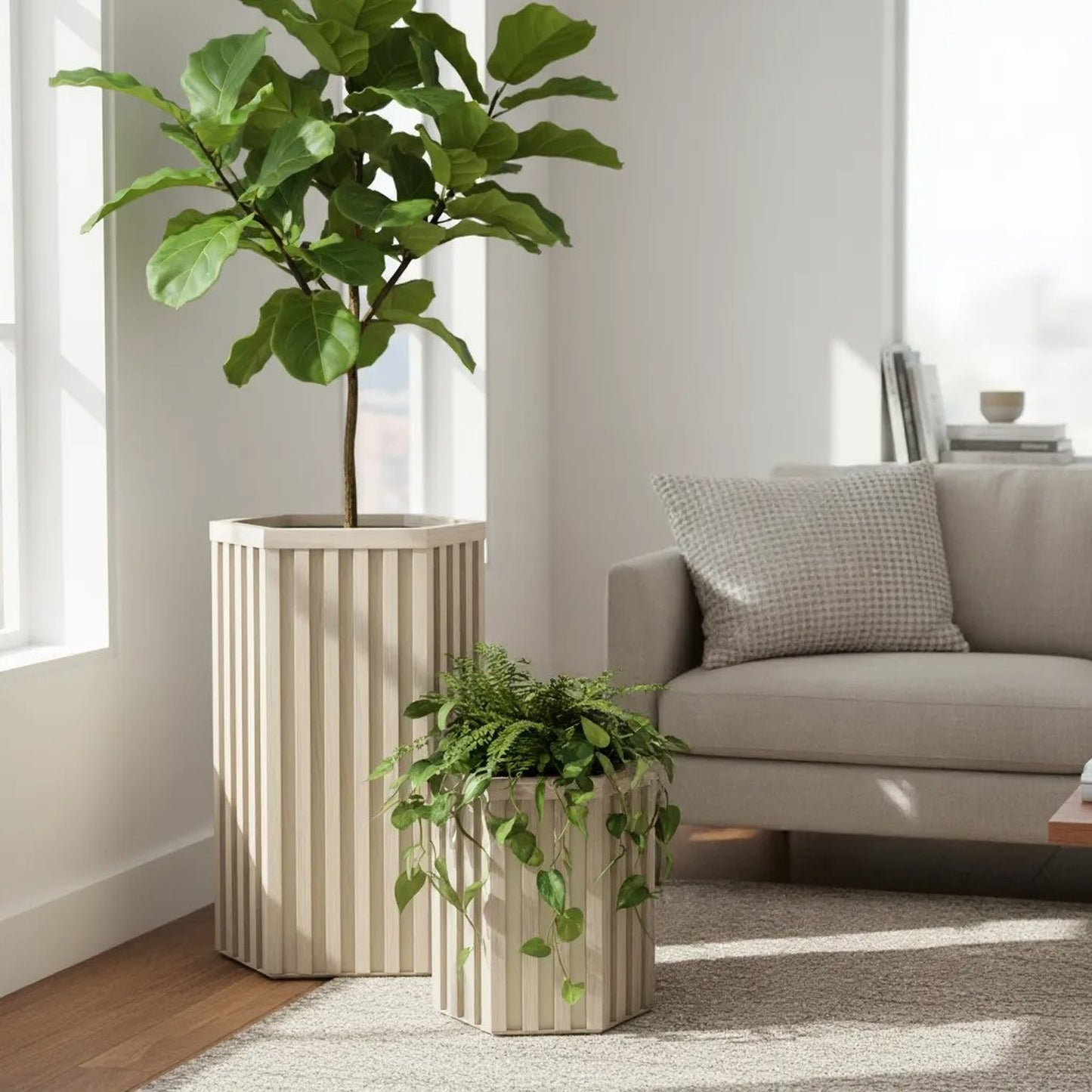 Hexagon Column Planter LG - Ash Brown