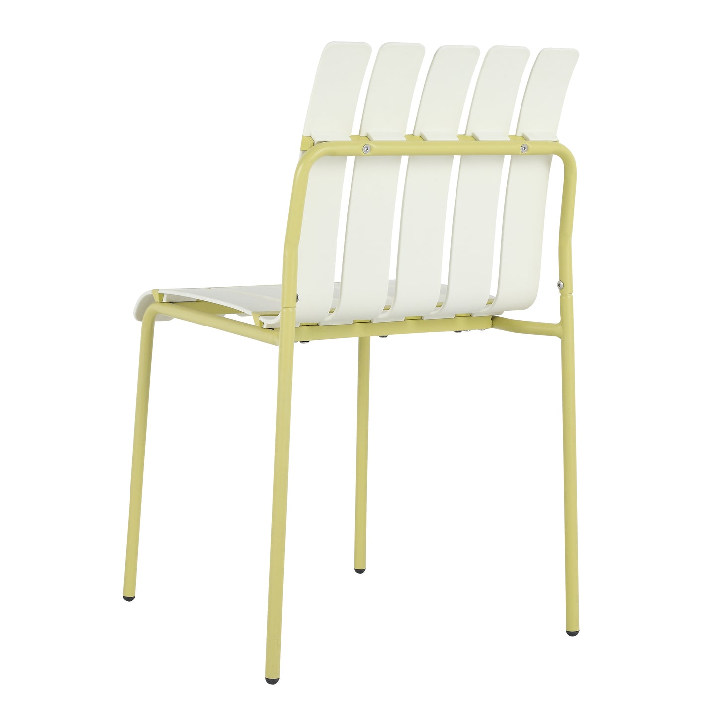 Summer - 4-Pack Modern Striped Color Block Chairs - Waterproof PP Seat & Sturdy Metal Legs, Indoor/Outdoor Dining Set for Patio, Balcony, Café (White & Yellow)
