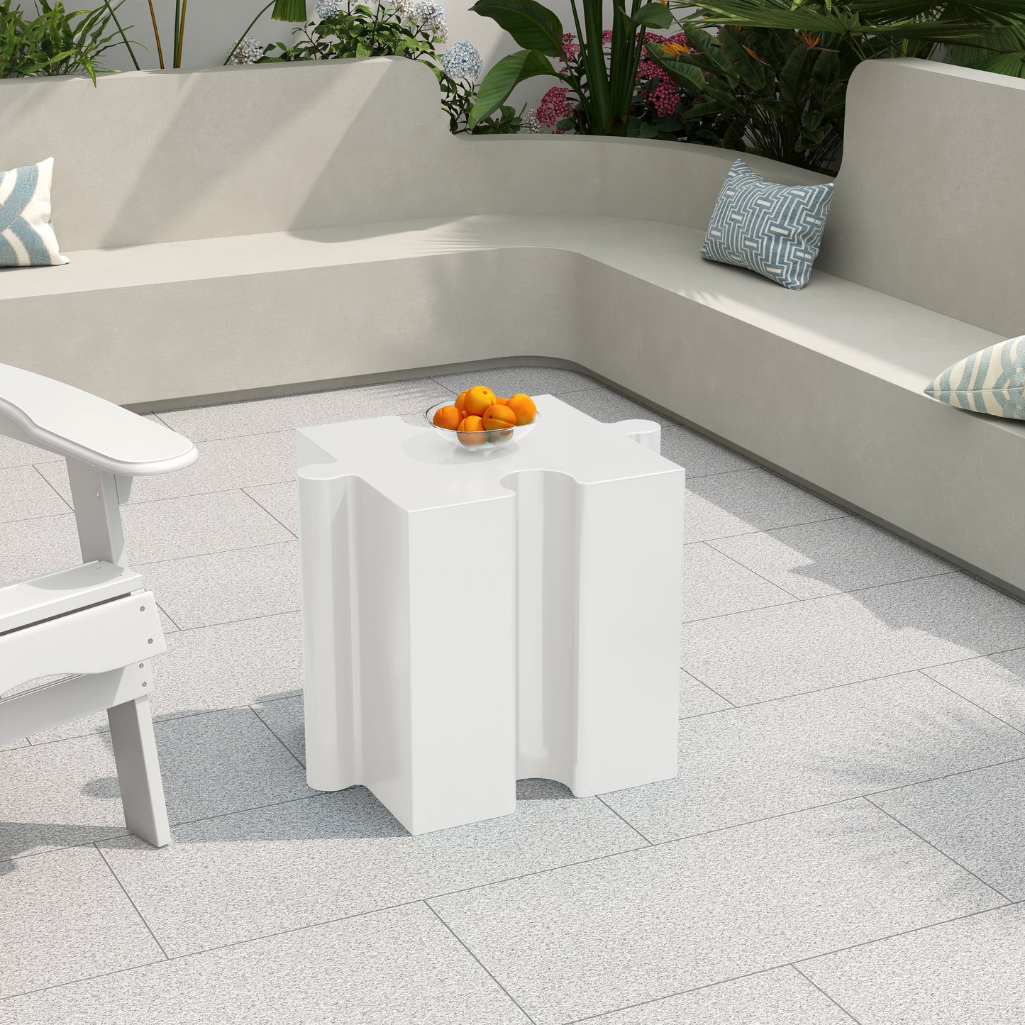 3-Piece Artistic Puzzle Table Set,Modular MGO Side Tables with Interlocking Design (2 Convex & 1 Concave), 200lb Capacity for Indoor & Outdoor,White Color