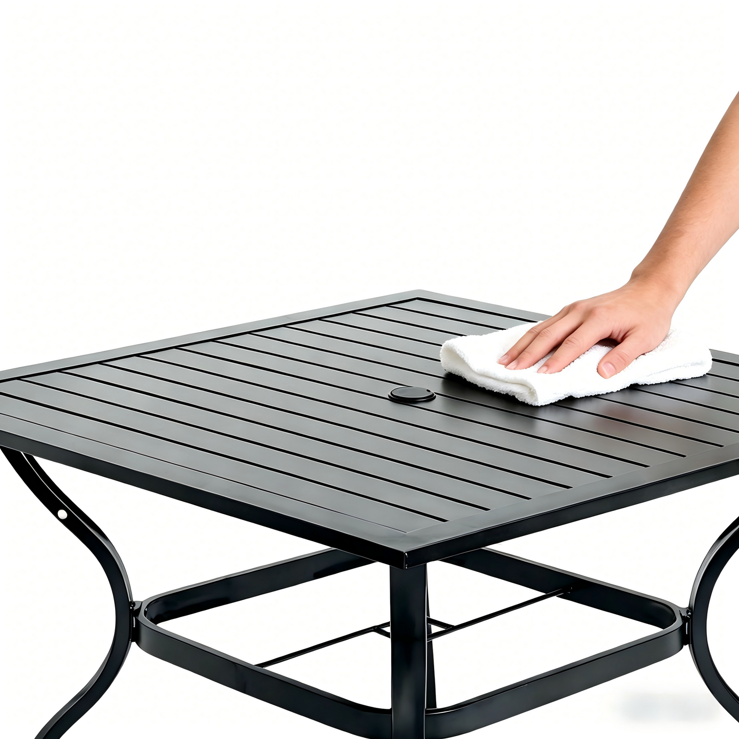 37" Square Metal Table with Umbrella Hole(Table only)