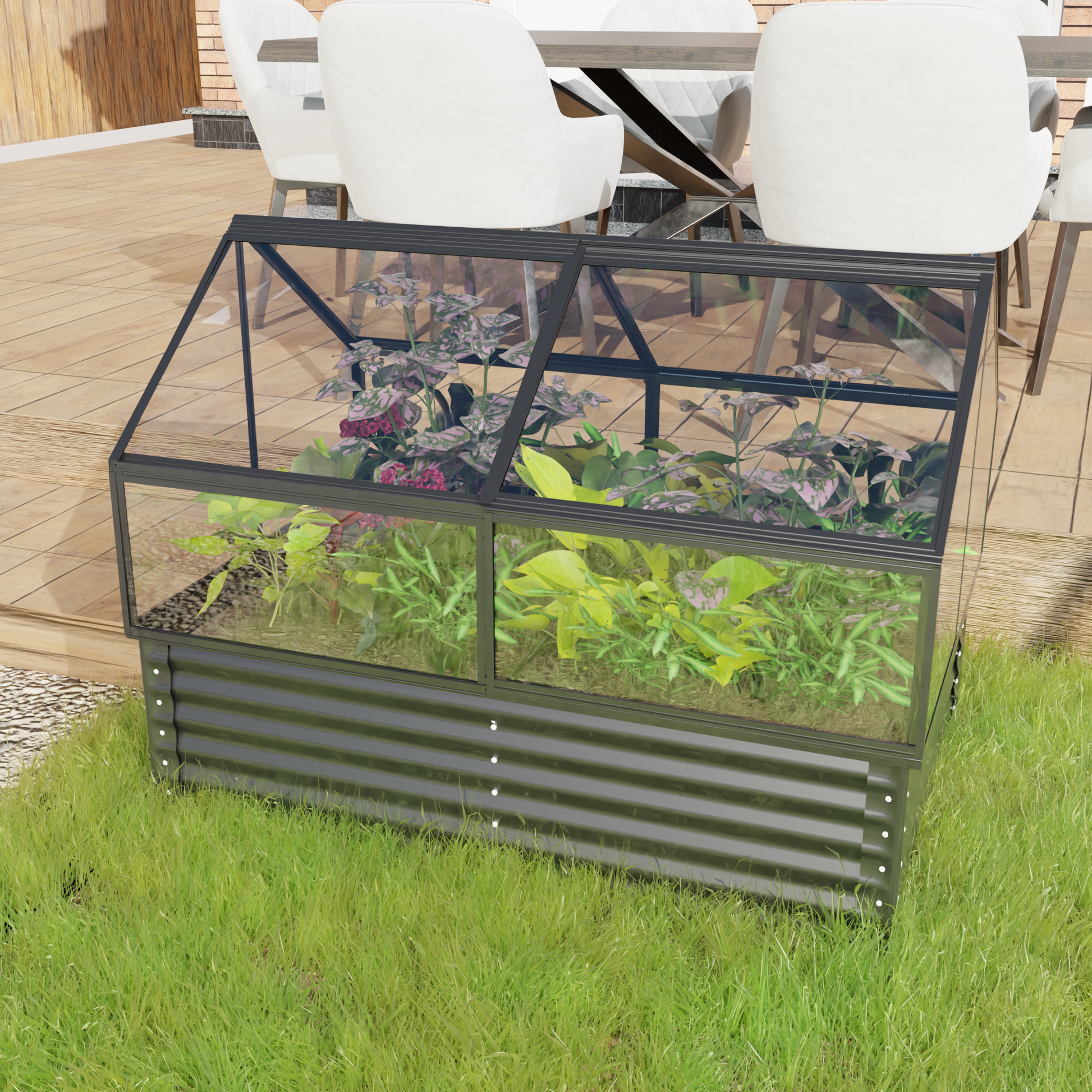 Large Greenhouse and Raised Flower Bed for Outdoors Plant Vegetable Box 68.7" x 45" x 51.5"