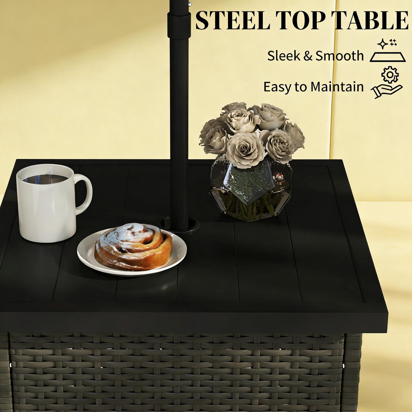 Outdoor Patio Coffee Table,Wicker Side Table with Umbrella Hole