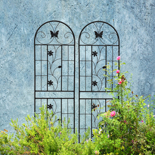 86.7 in. Black Iron Garden Trellis Outdoor Climbing Plant/Flower Support (2-Pack) Butterfly and Flower Design