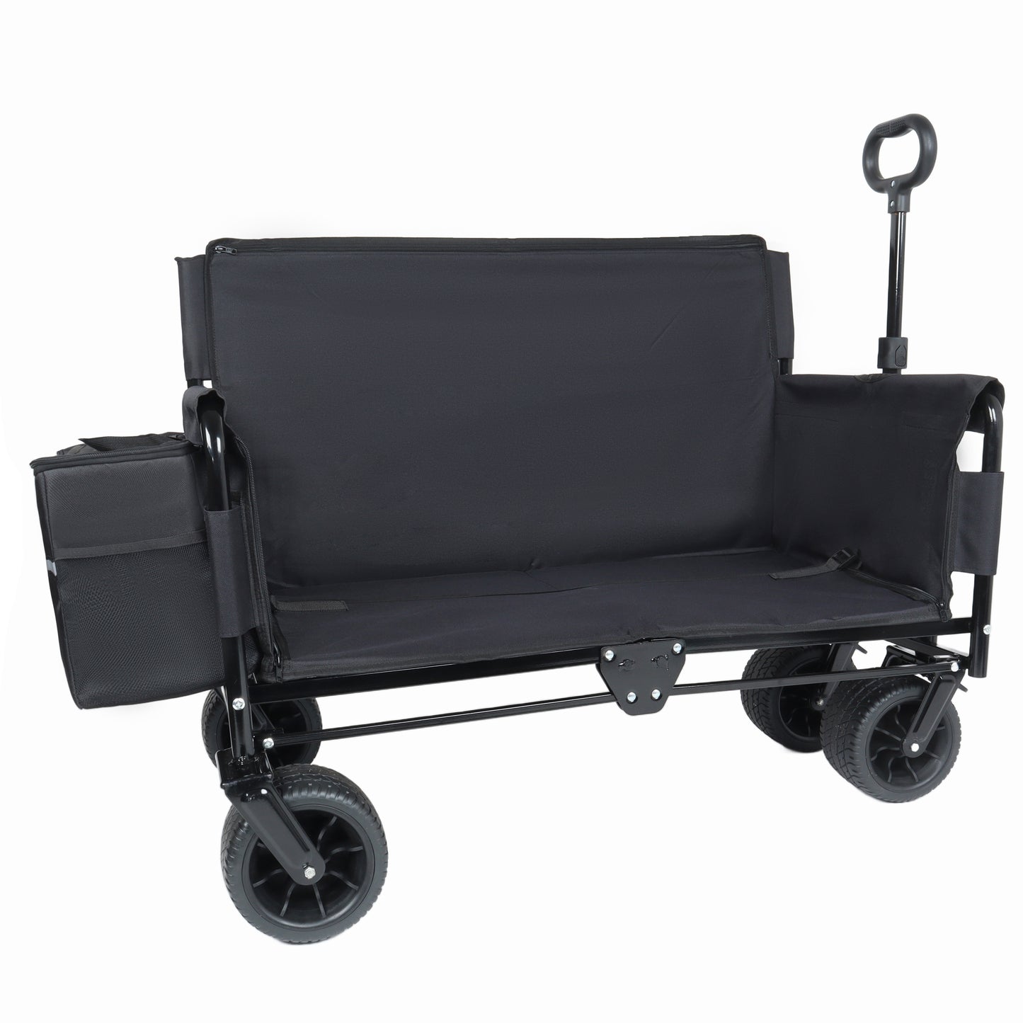3-in-1 Convertible Folding Wagon Cart with Bench Seat & Storage - Includes 1 ice pack, 500lbs Heavy-Duty Utility Wagon, 180L Capacity All-Terrain Wheels for Camping, Beach, Sports, Garden, black