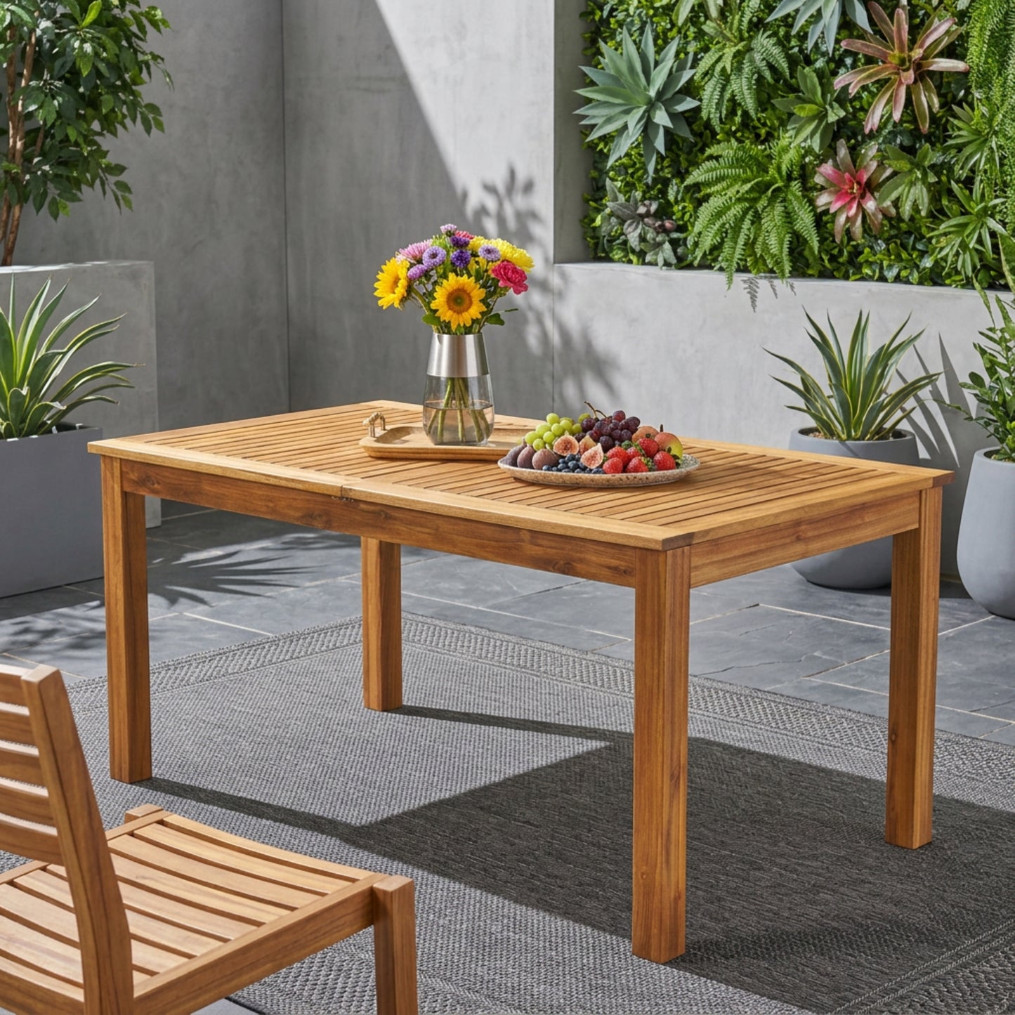 Outdoor Expandable Acacia Wood Dining Table,Natural