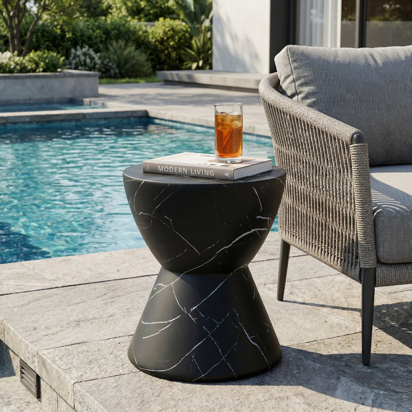 Outdoor Lightweight concrete MGO Side/End Table , Living Room Accent Table,Black Marble