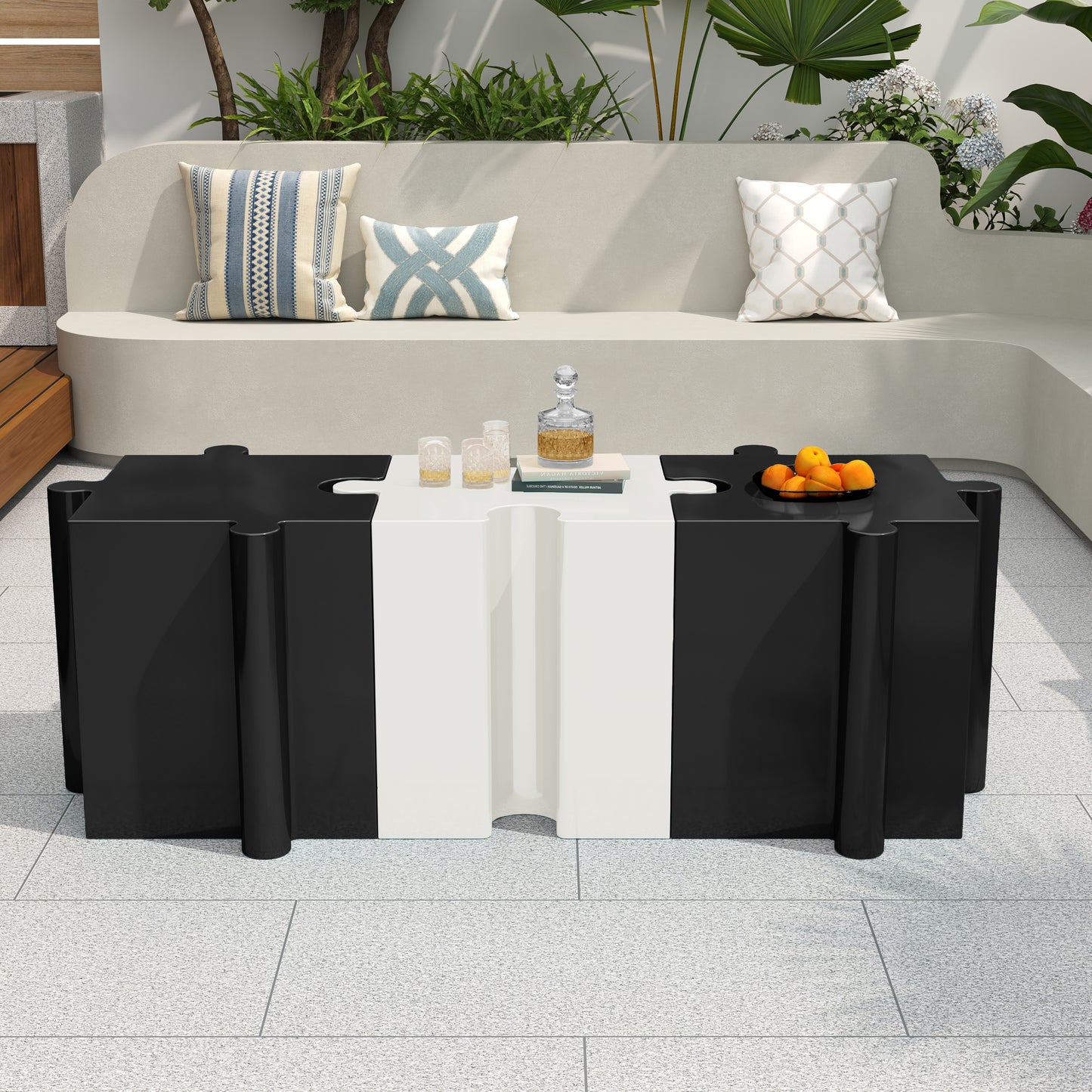 Puzzle Art Side Table, Modular Convex Edge MGO Table - Buy Singles or Combine for Custom Layouts,  Indoor & Outdoor,Black Color