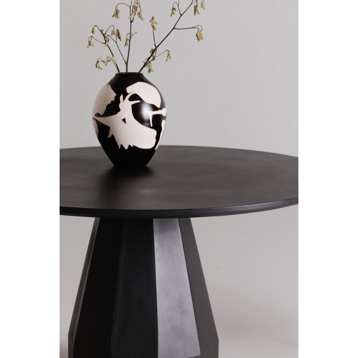 Outdoor Dining Table for 4, Round Concrete Top, Geometric Base, Black