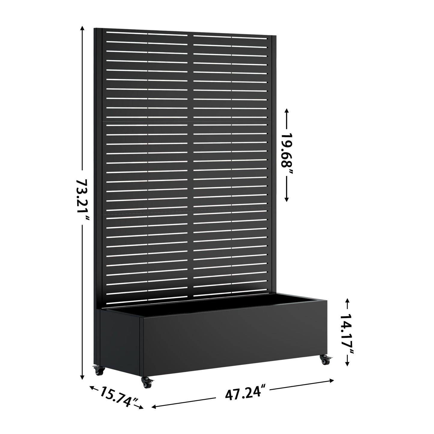 Metal Planter Box with Trellis,  73"x47"x16" Metal Raised Garden Bed with Trellis, Metal Planter Box with Drainage Holes & Lockable Wheels & Privacy Screen for Climbing Plants, Vegetables, Vines