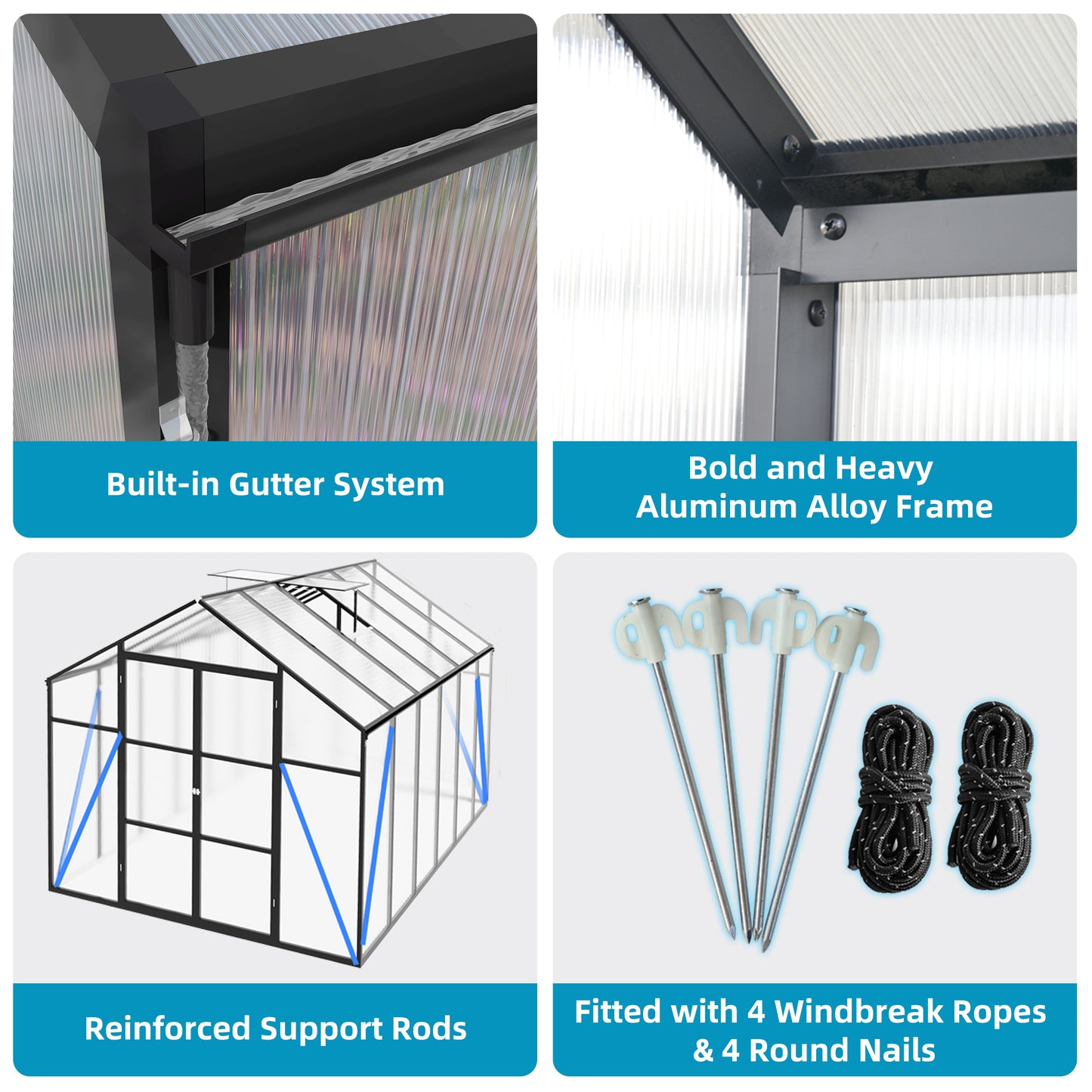 Newly Design Greenhouse 8x12 FT Polycarbonate Greenhouse Raised Base and Anchor Aluminum Heavy Duty Walk-in Greenhouses for Outdoor Backyard in All Season