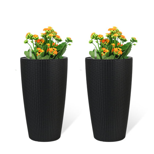 22 in. Black Outdoor Plastic with Water Level Monitor Inner Bucket Automatic Watering Round Planter (2-Pack)